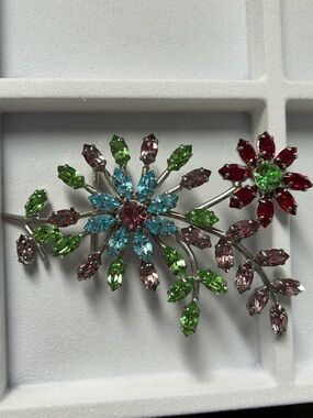 Cacharel Italian Glamorous Belt Buckle Multicolor Crystal Floral